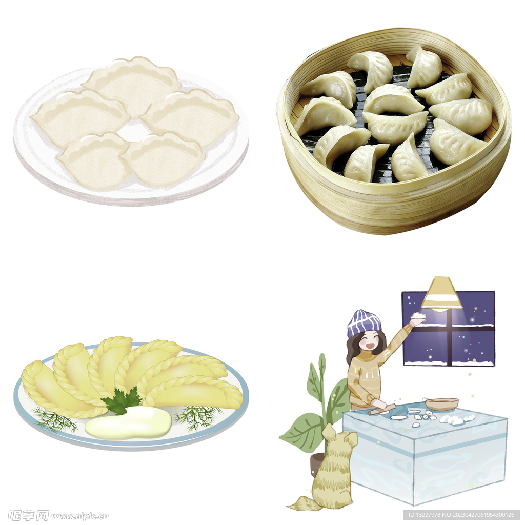 卡通水饺蒸饺煎饺包饺子吃饺子