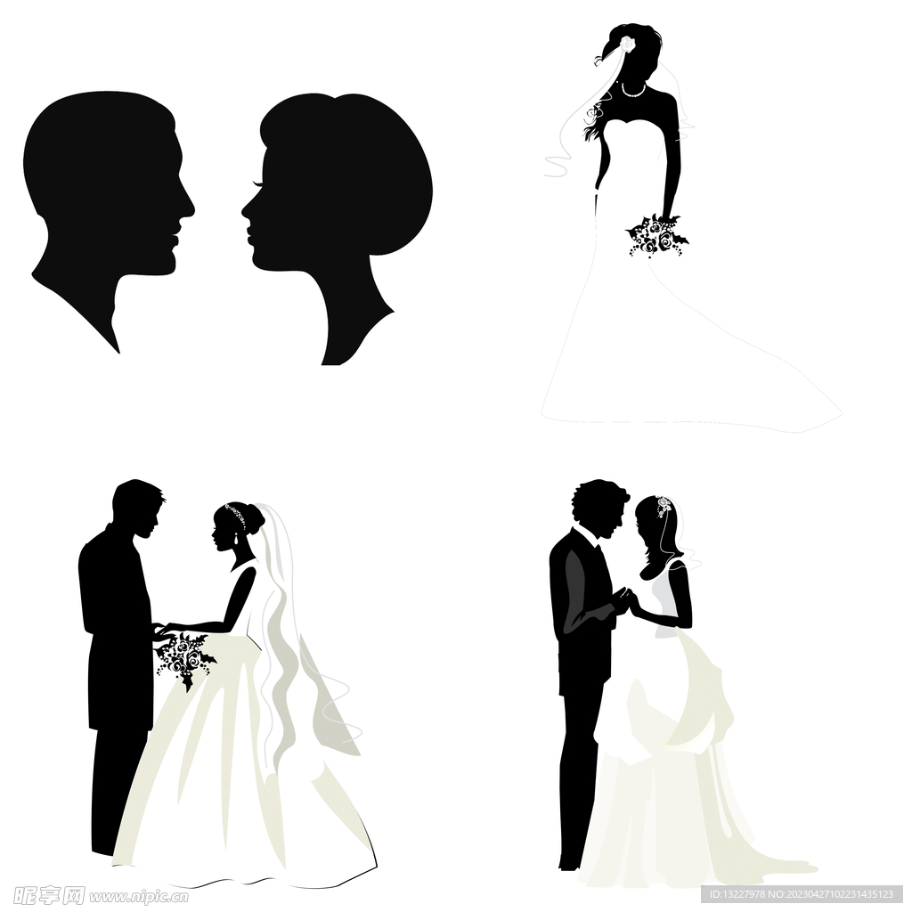 婚礼新郎新娘情侣人物剪影