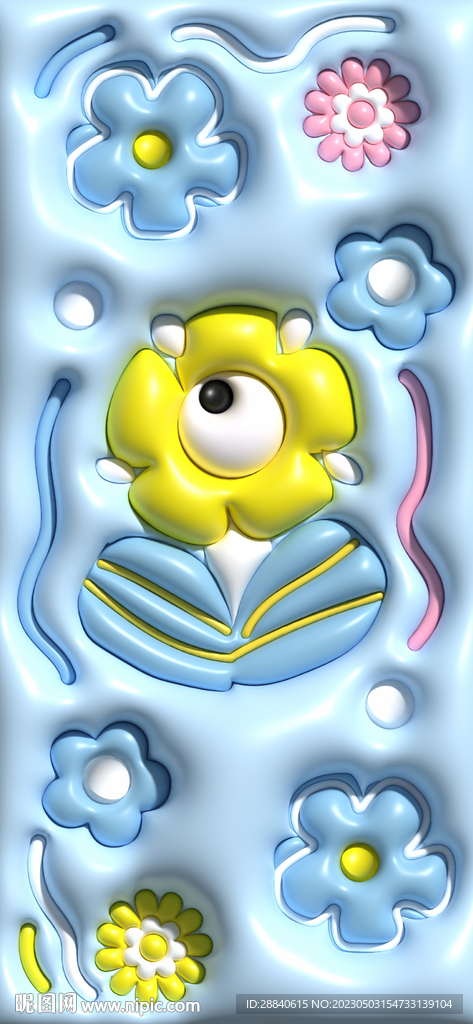 蓝色独眼花朵3D膨胀壁纸