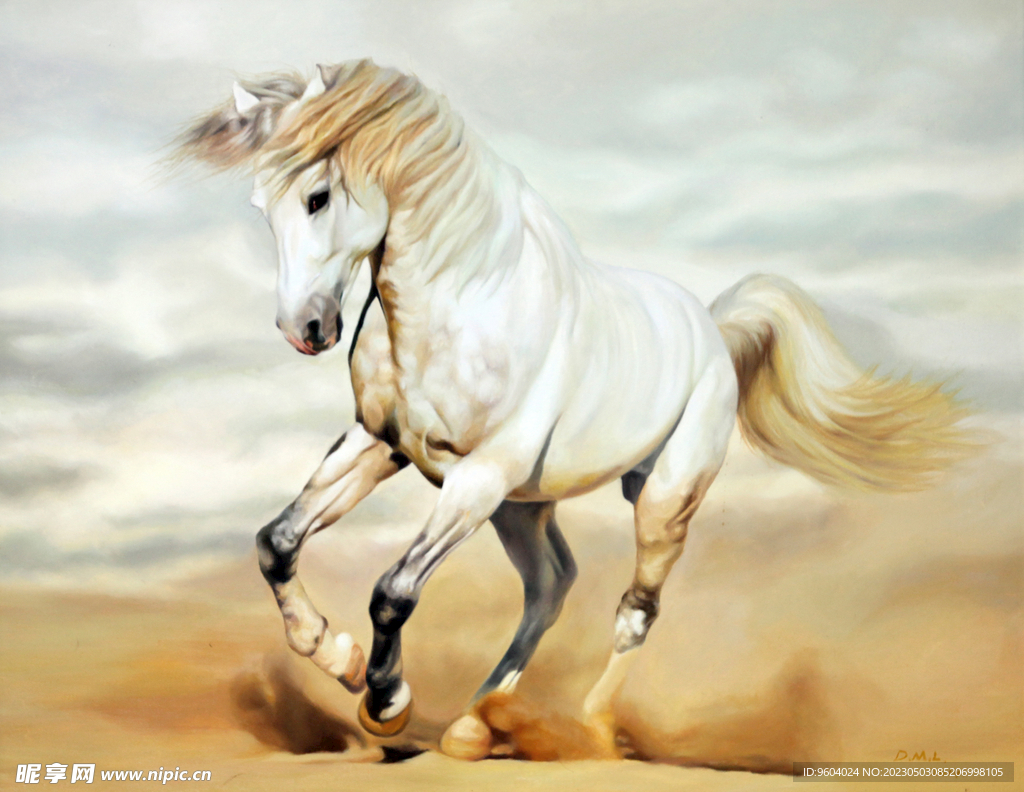 骏马图 油画