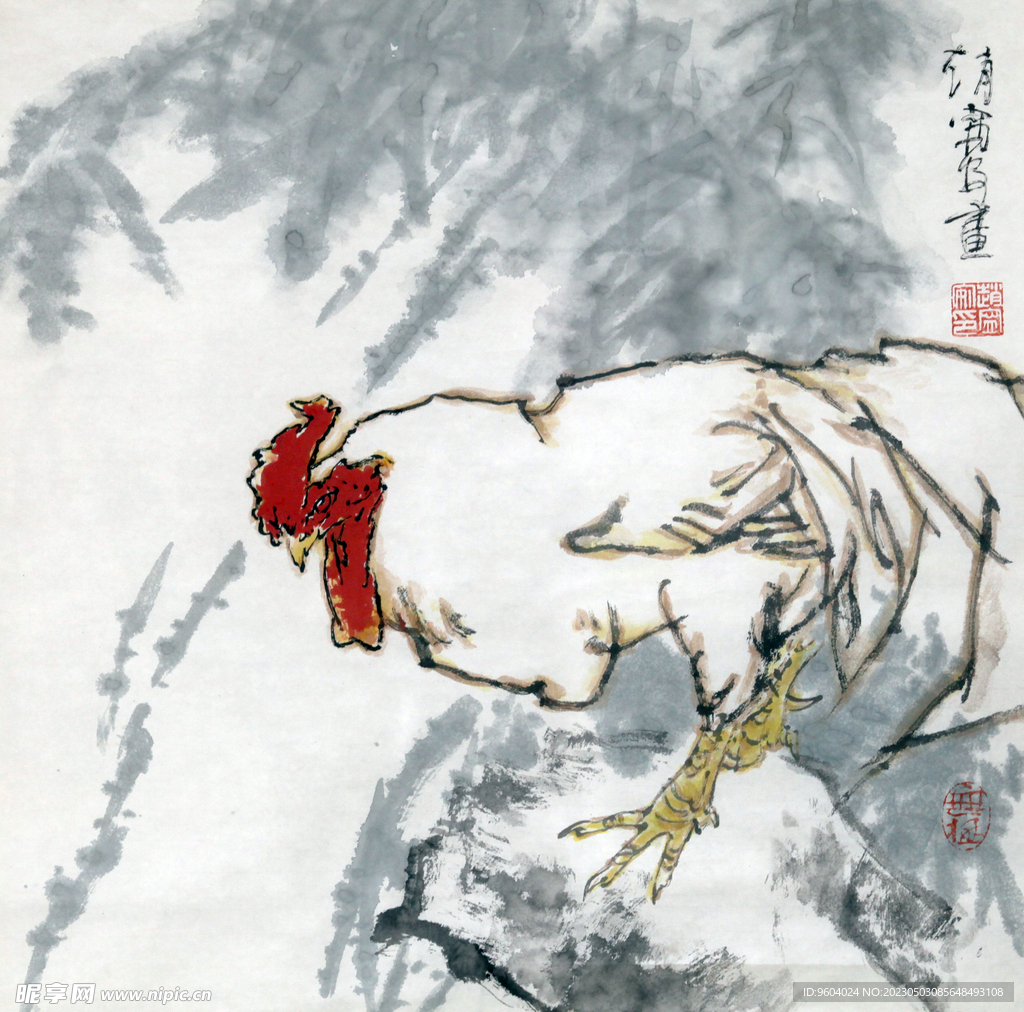 赵宁安 国画 雄鸡