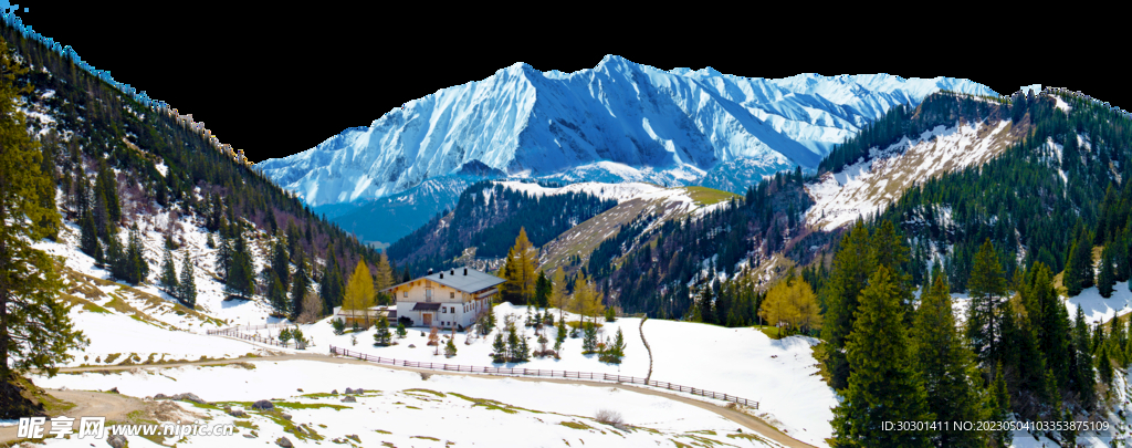 雪景山脉山川树林PNG
