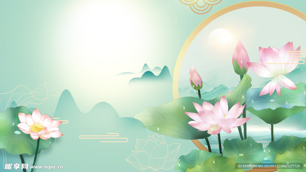 中式荷花背景