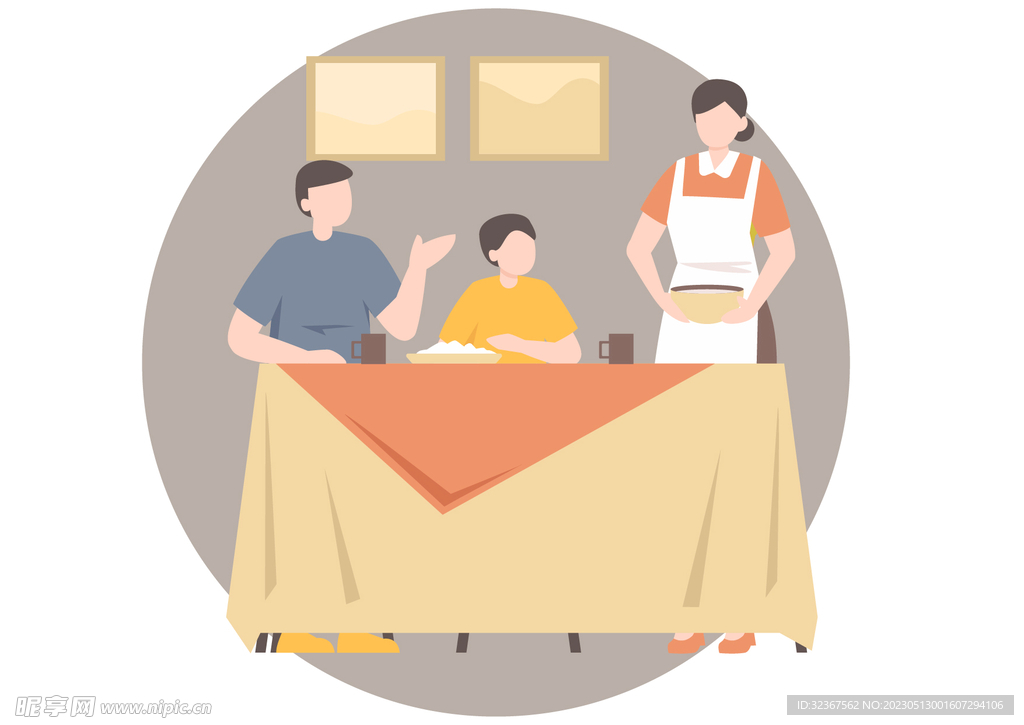 一家三口吃饭