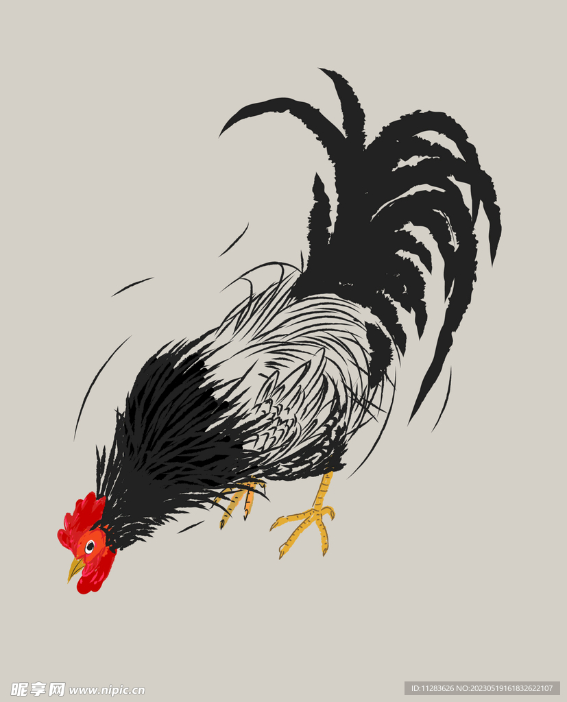 水墨公鸡插画