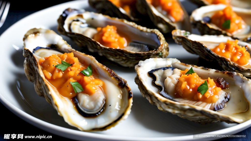 烤生蚝海鲜美味佳肴烧烤美食摄影