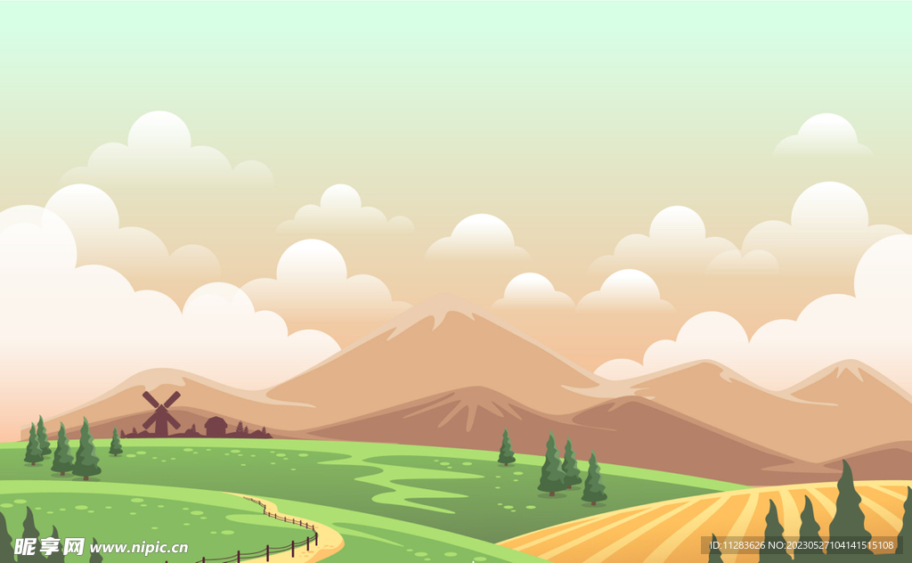 卡通草原风景