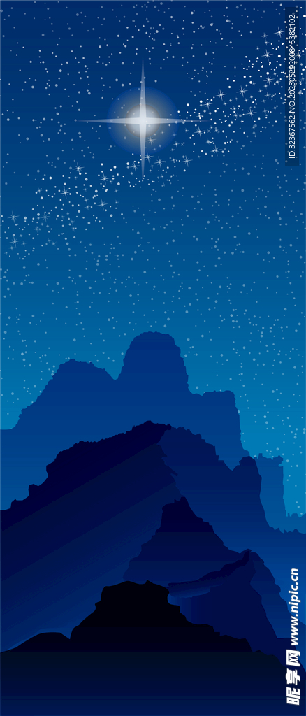 夜晚天空卡通树木插画