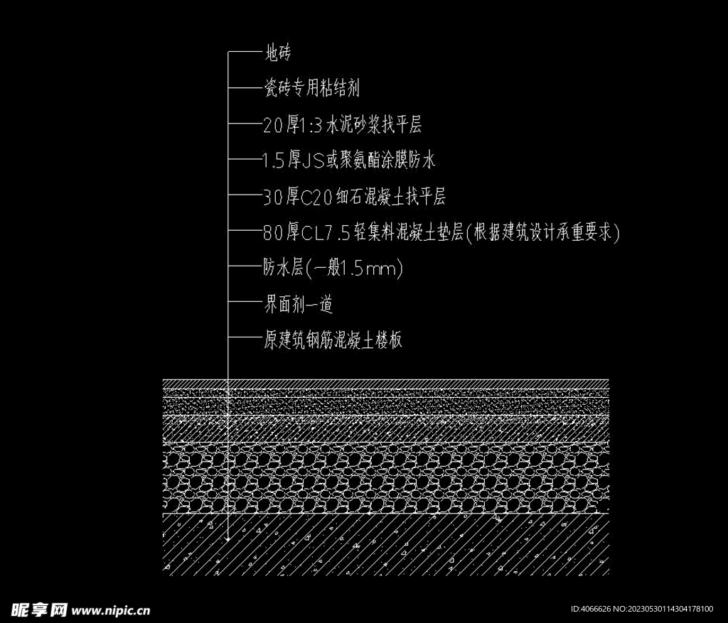 铺地砖防水地面地暖cad地面