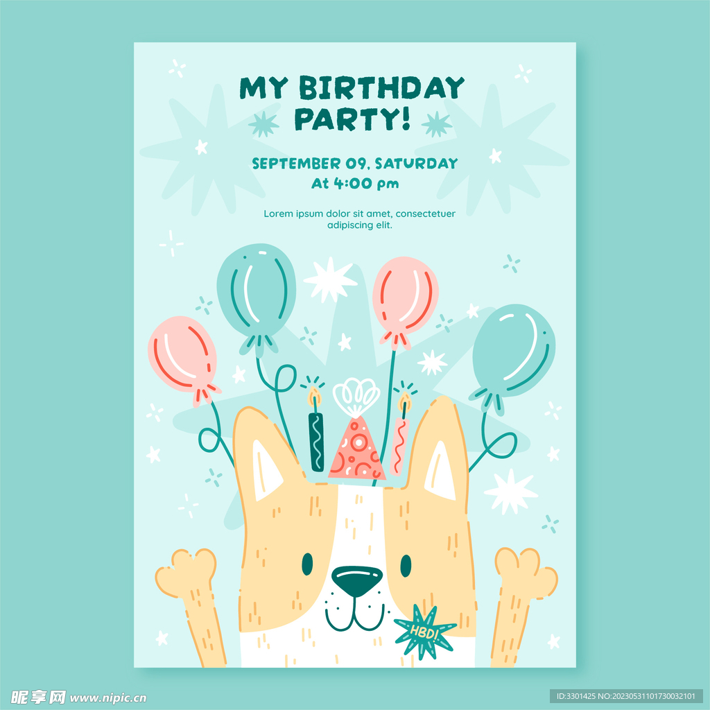 卡通生日派对矢量海报设计
