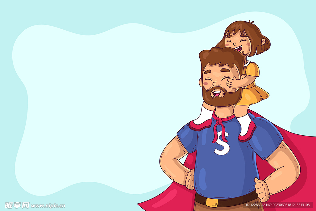 女儿骑着父亲超人插画