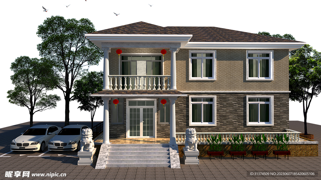 农村二层别墅 外观效果图