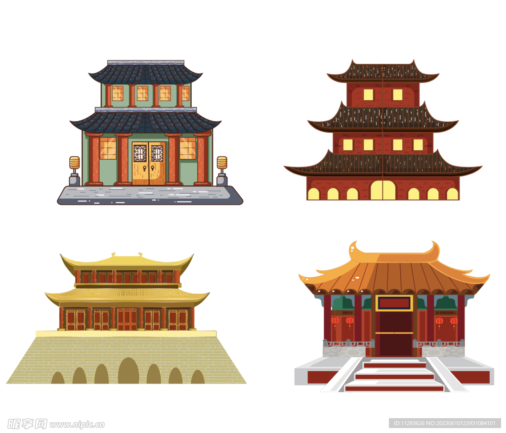 国潮建筑插画