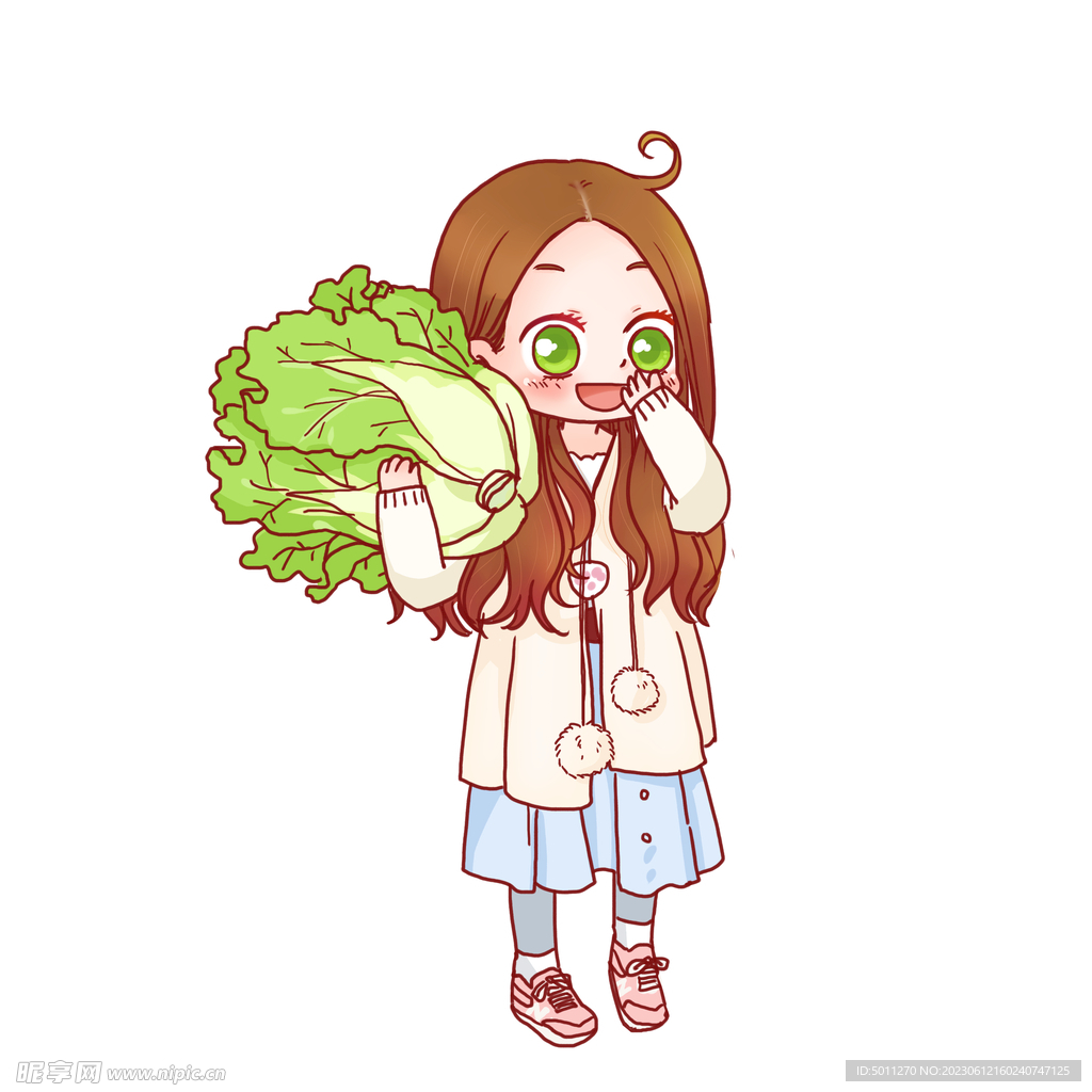卡通女孩和白菜