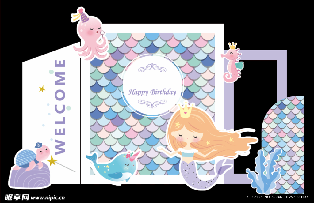 海洋美人鱼生日背景