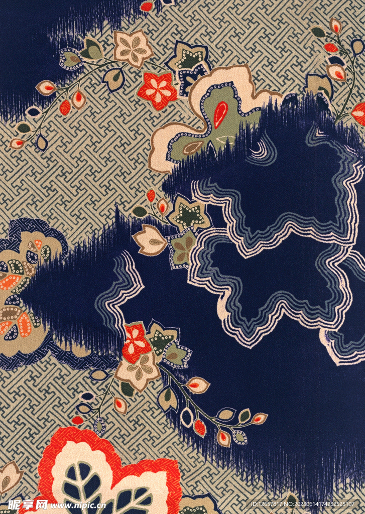 日式小花花纹染织艺术