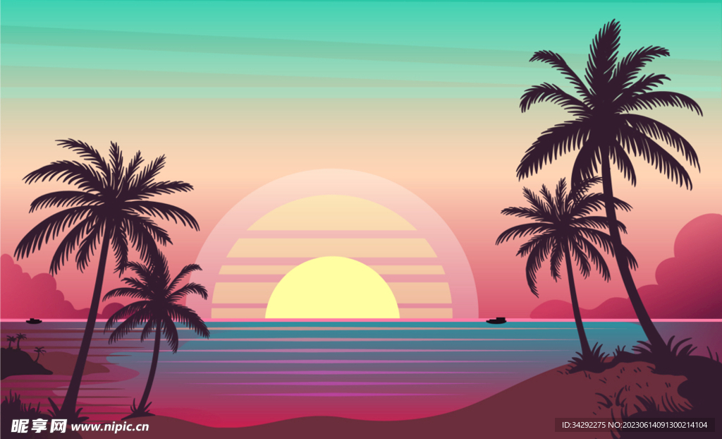 椰树沙滩背景