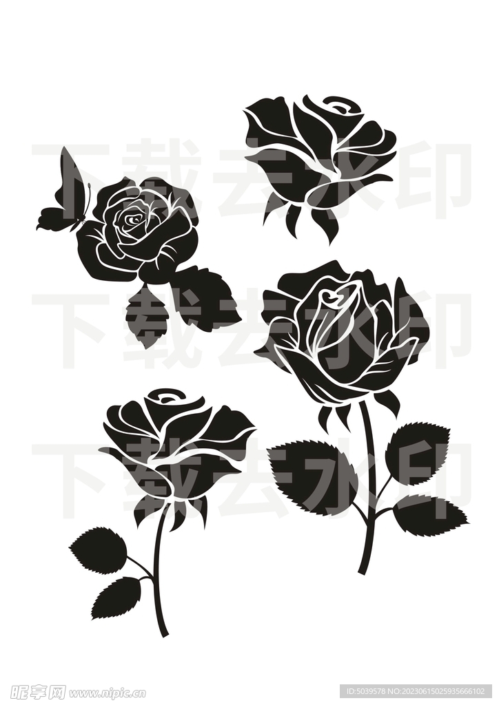 玫瑰花剪影矢量素材