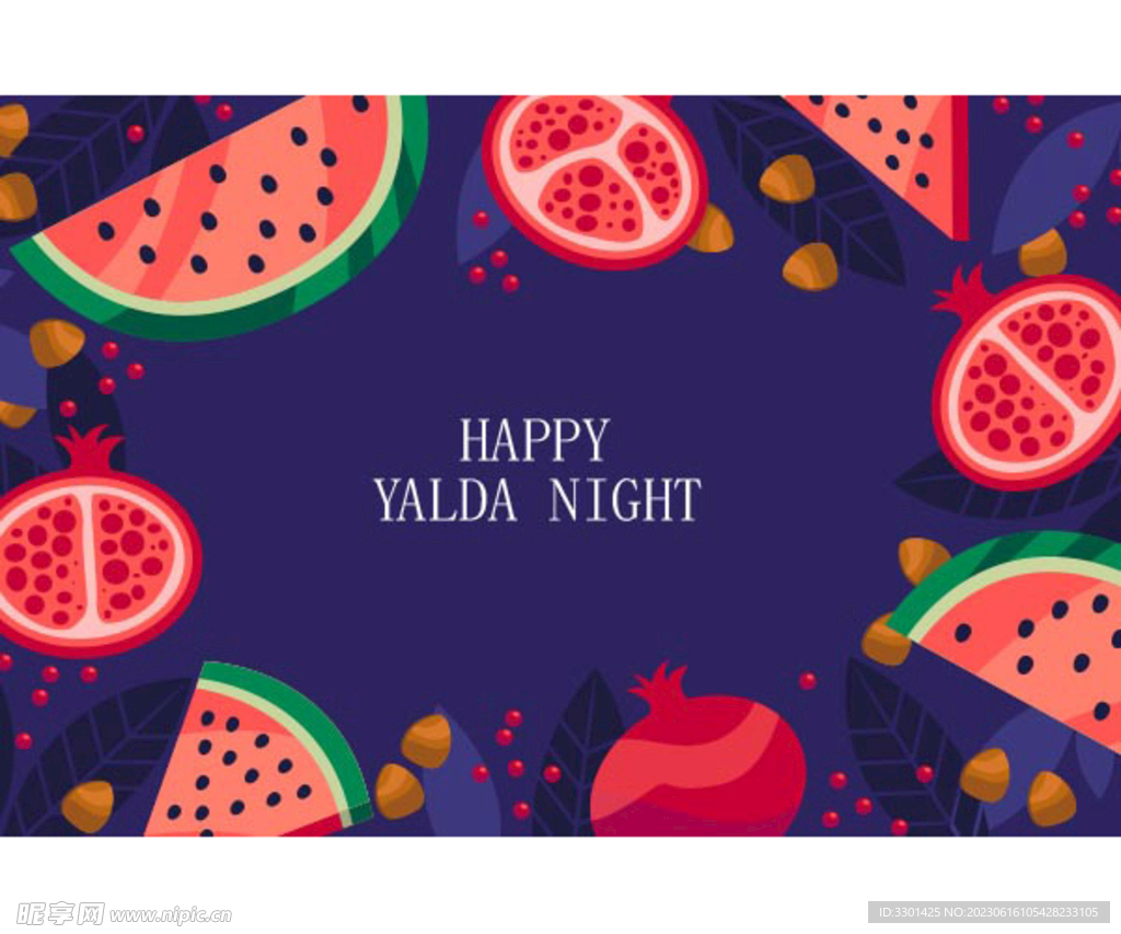 矢量夏日水果西瓜石榴