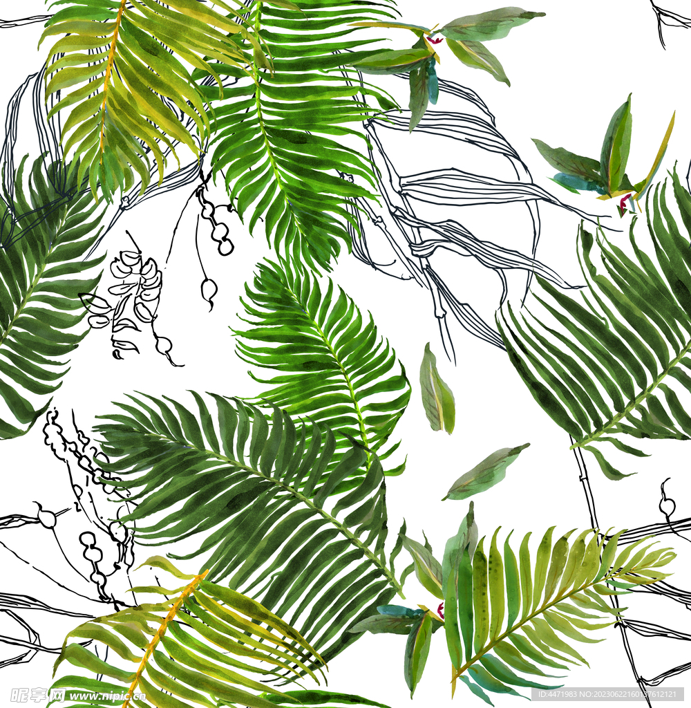 手绘绿植背景 