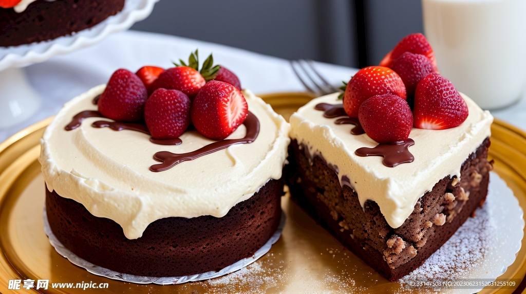 蛋糕草莓甜点奶油餐饮美食图片