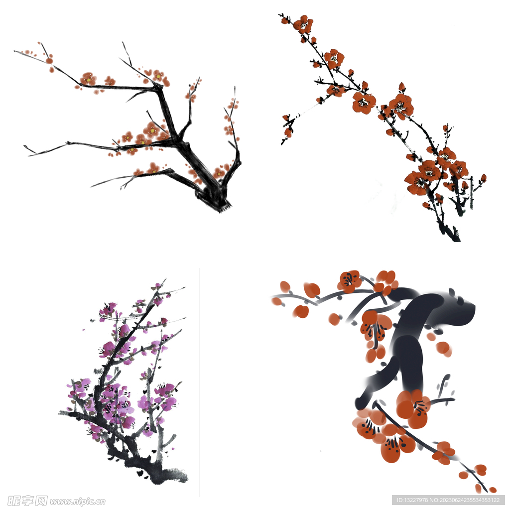 水墨红梅腊梅梅花花卉背景