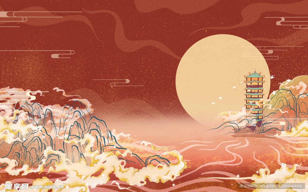 国潮黄鹤楼插画素材