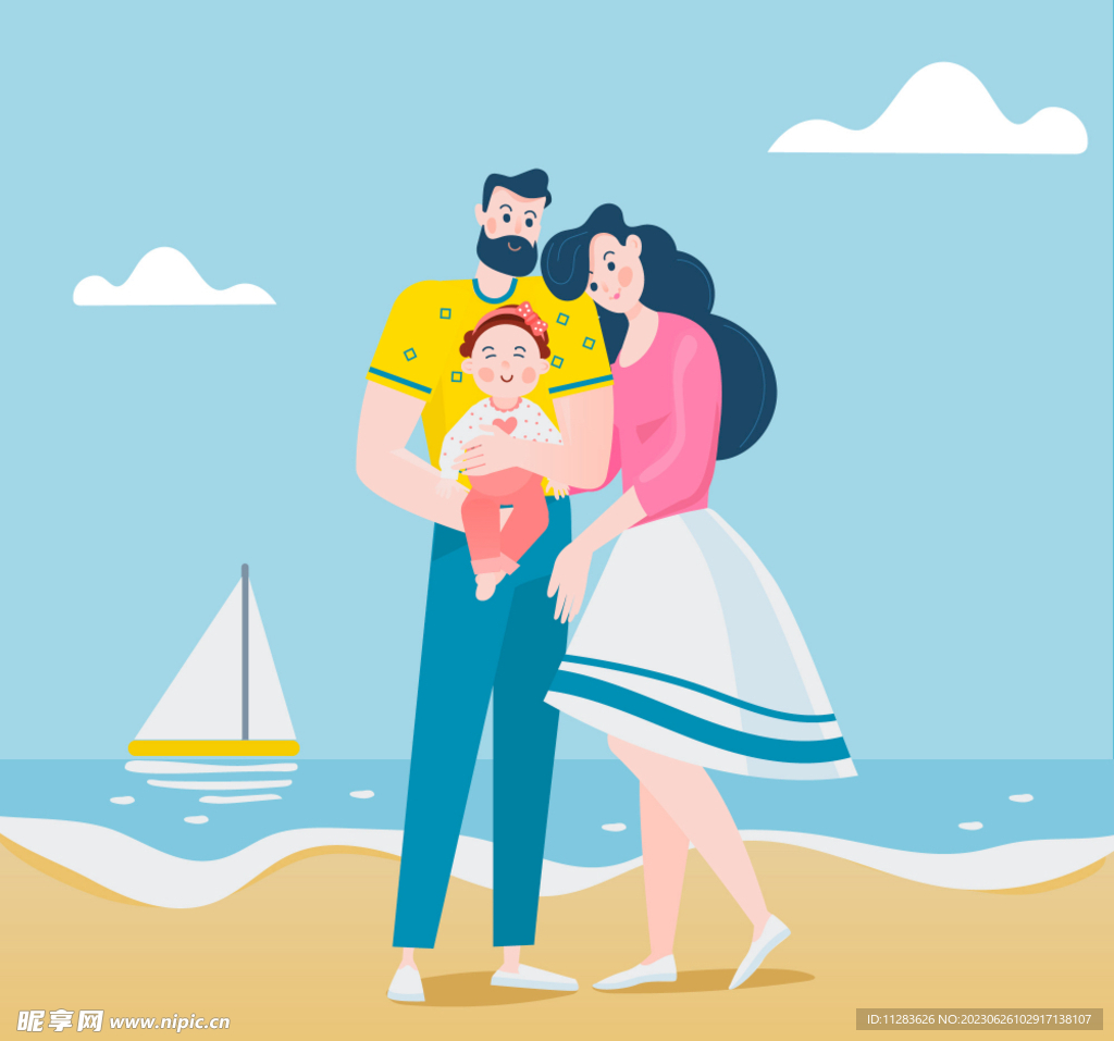 一家人海边度假