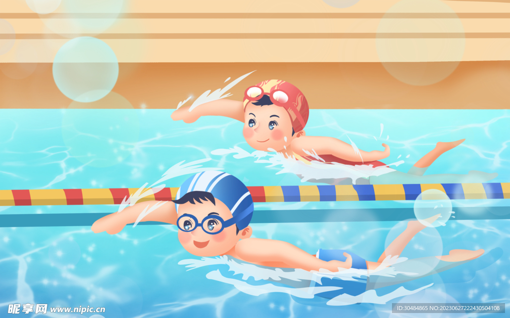 夏天游泳的小孩子