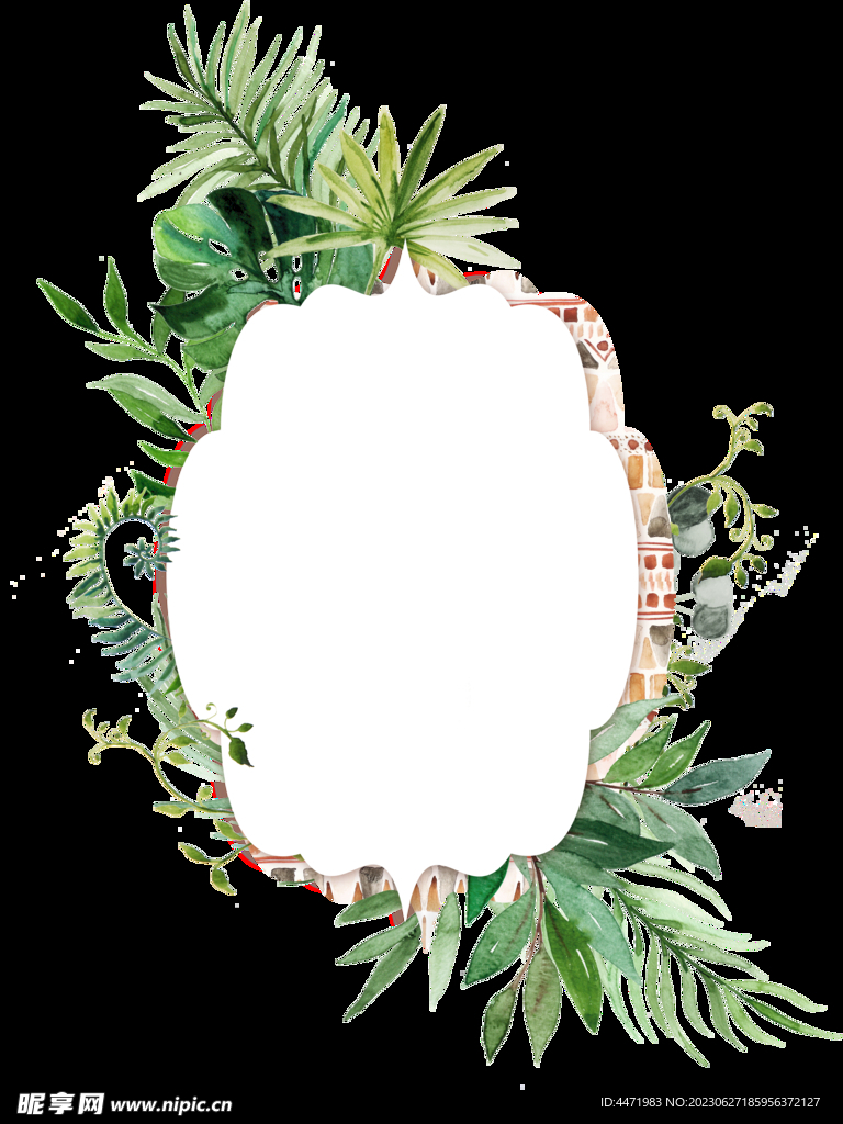 水彩绿植边框 