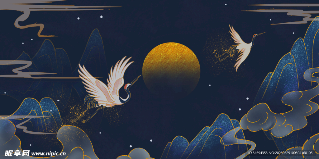 中国风仙鹤背景