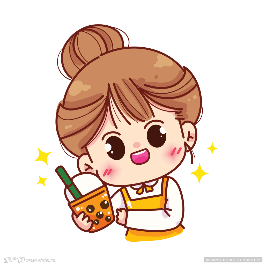 卡通喝奶茶