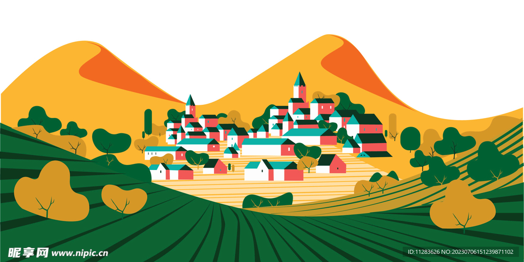山谷农村插画