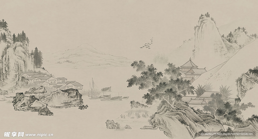 国风山水背景