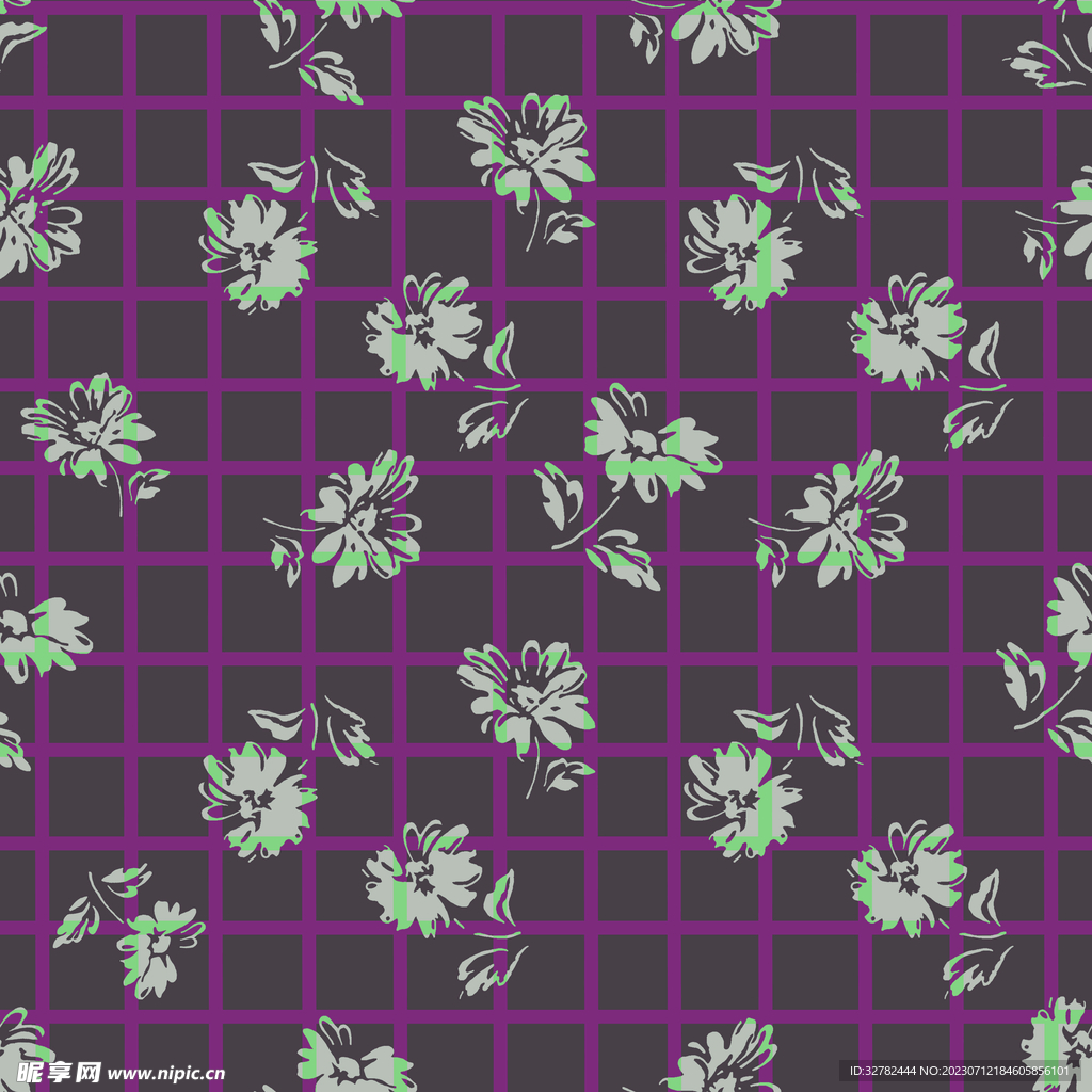 小花朵 方格 紫色