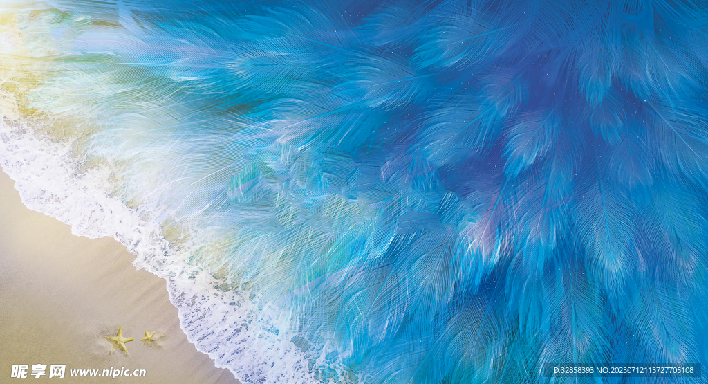 蓝色羽毛插画背景