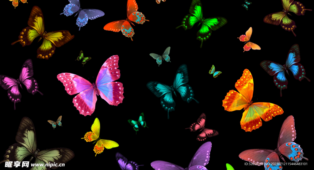 黑底平铺蝴蝶插画底纹