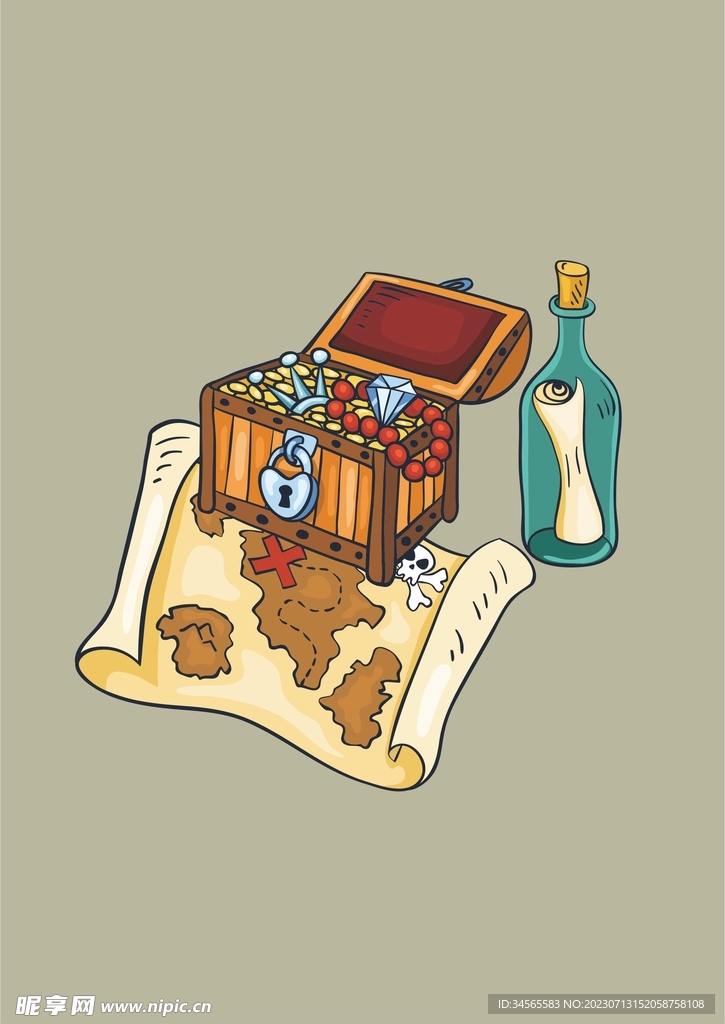 宝藏藏宝图冒险卡通图