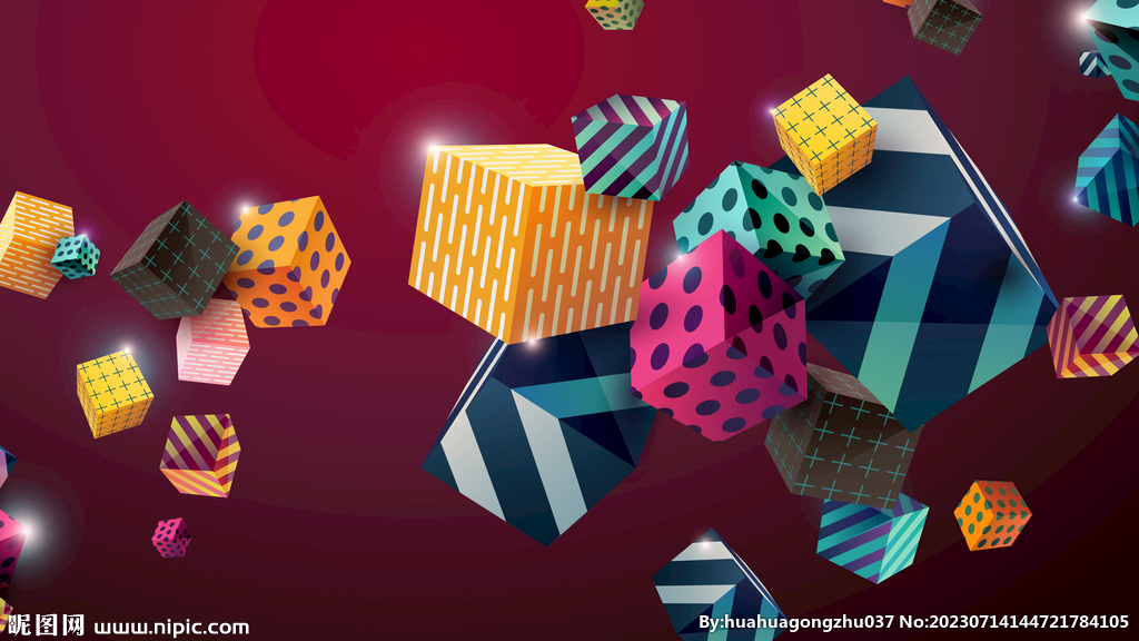 红底渐变3d立方体抽象纹理背景
