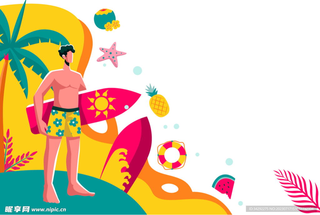 夏季冲浪插画