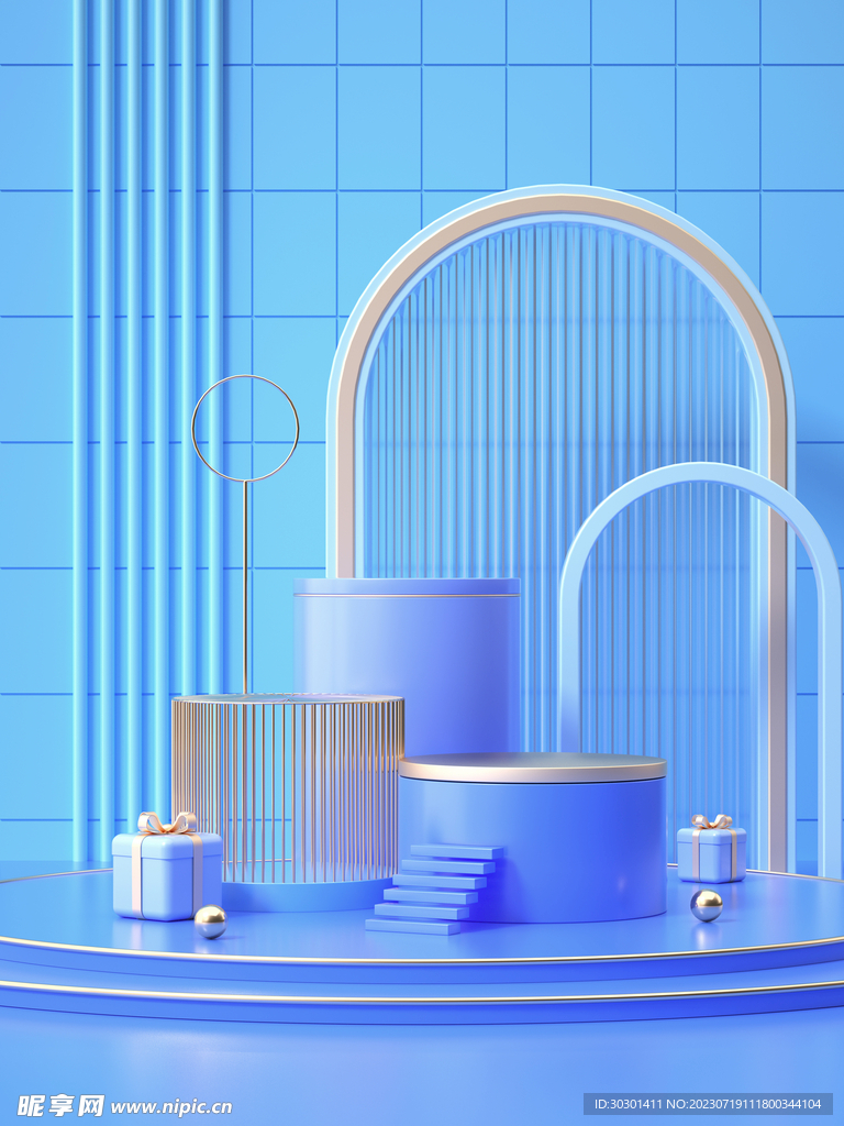 蓝色展台C4D海报背景