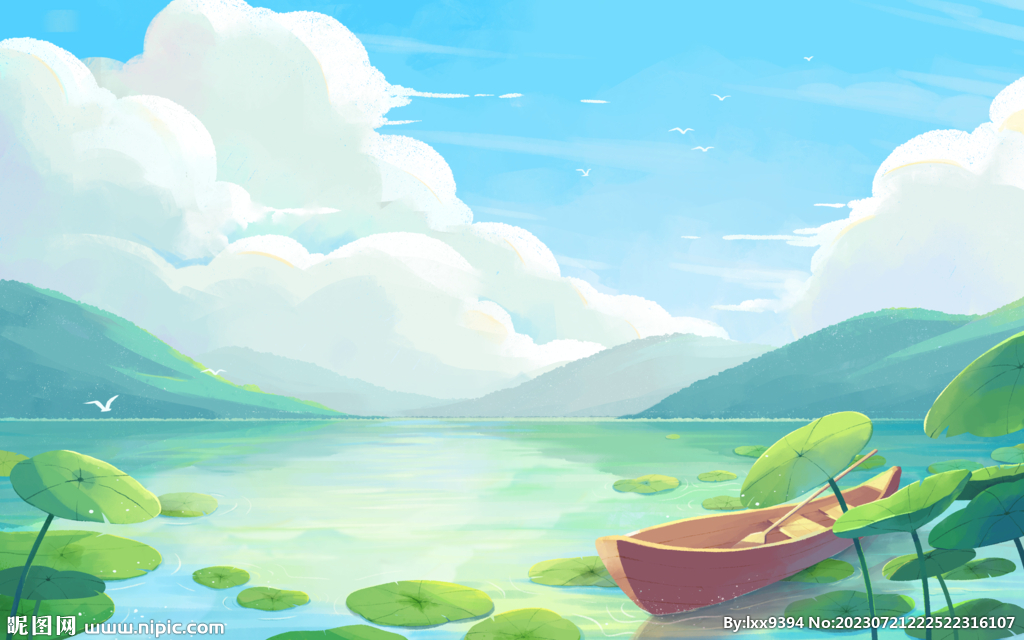 小溪小船插画