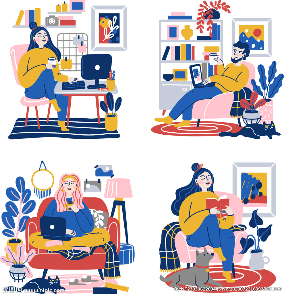 居家人物插画