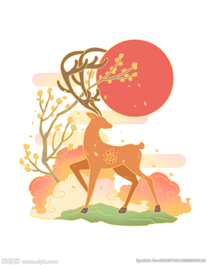 国潮梅花鹿插画