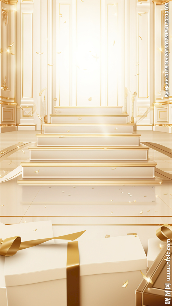 金色礼盒台阶殿堂海报背景