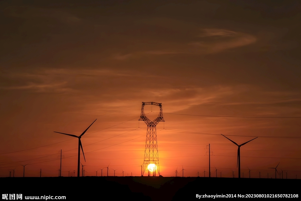 夕阳下的风车
