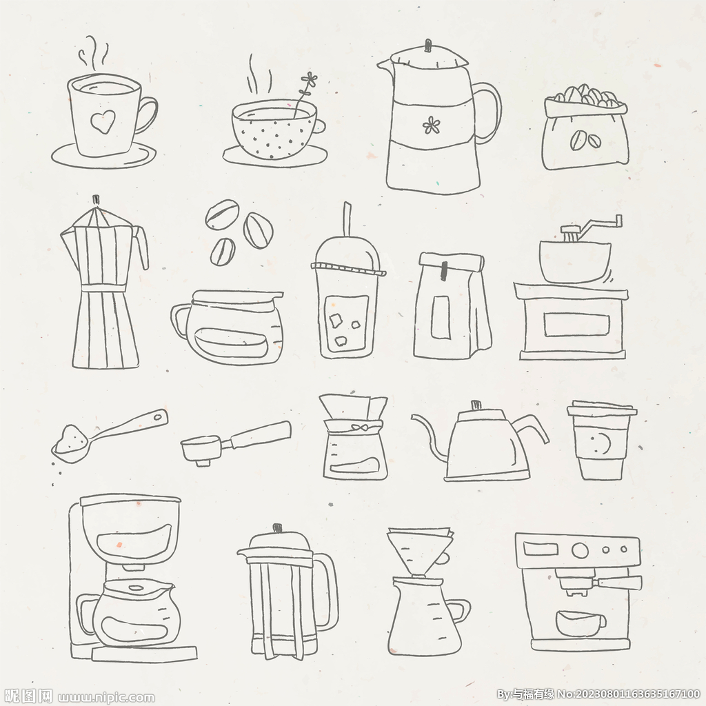 手绘咖啡线描矢量元素