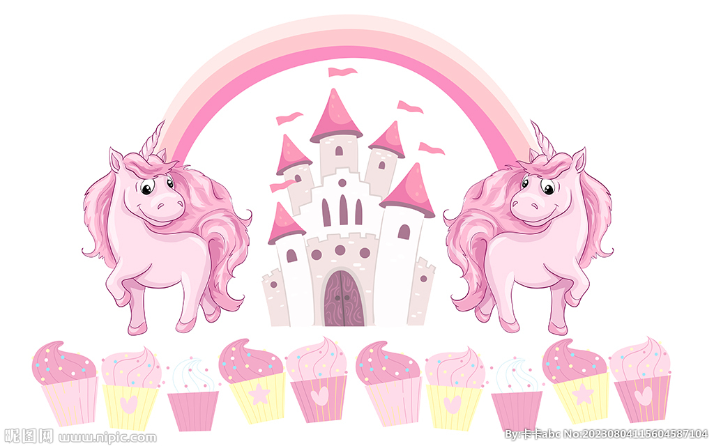 可爱卡通城堡独角兽墙贴