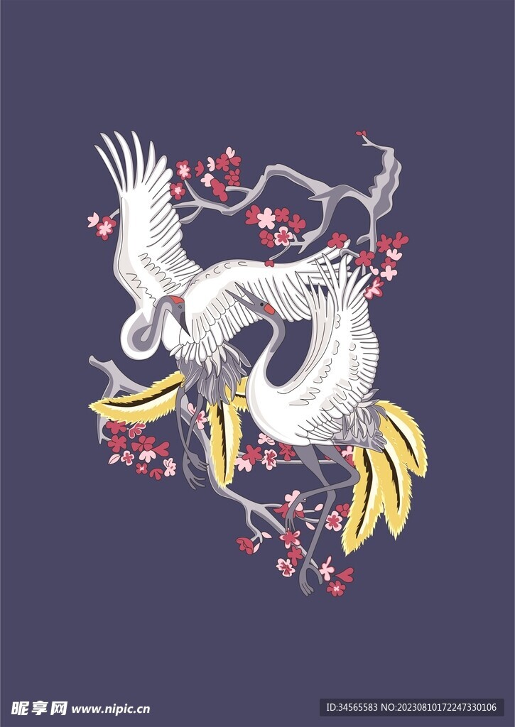 中国风国潮丹顶鹤牡丹花