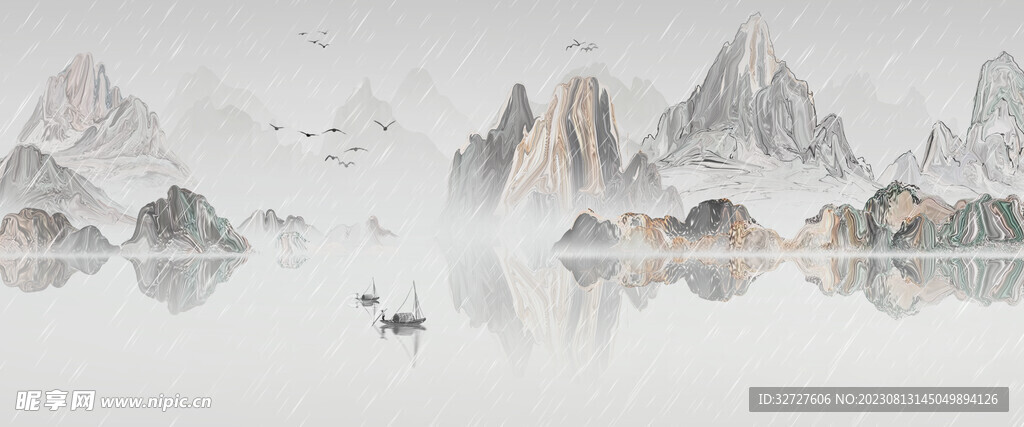 新中式背景墙山水画